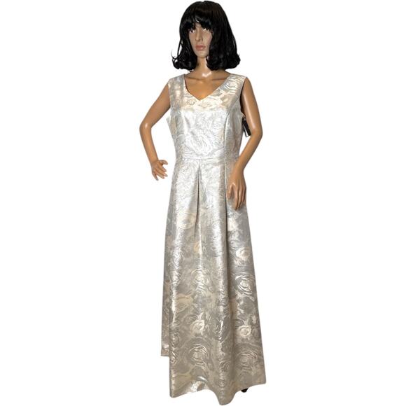 NWT Ellen Tracy Silver Jacquard Maxi Gown Dress Size 8 Formal Evening Prom 8 - Picture 14 of 17